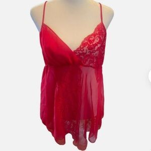 Victoria’s Secret Vintage Gold Label Red Babydoll Nightie Slip Chemise Lingerie